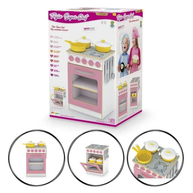 Fogão De Cozinha Brinquedo Infantil Rosa De Madeira Mdf Rosa Junges
