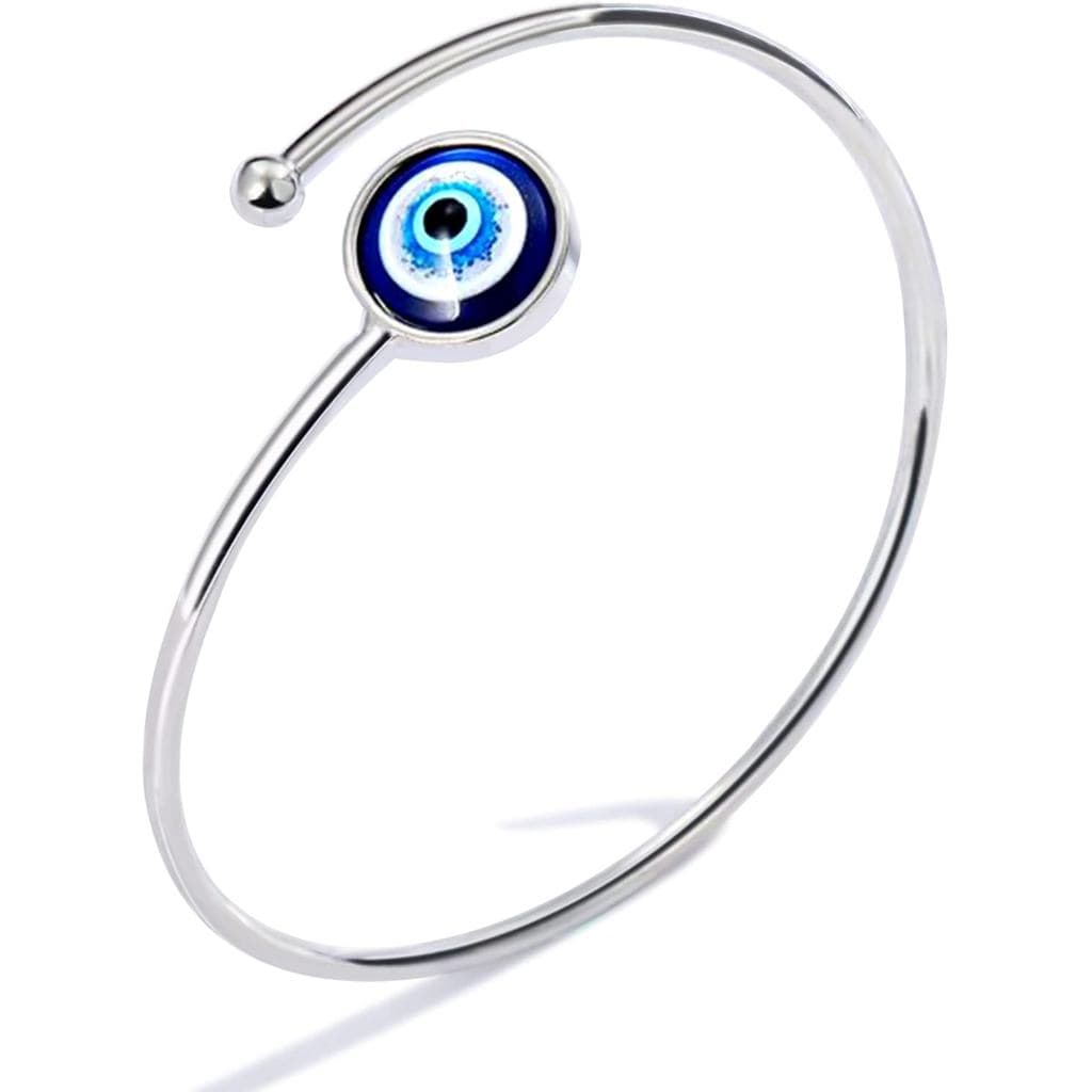 Pulseiras de Olho Maligno em Prata SmileBelle para Mulheres, Pulseiras Ajustáveis de Aço Inoxidável Mexicanas para Mulhe