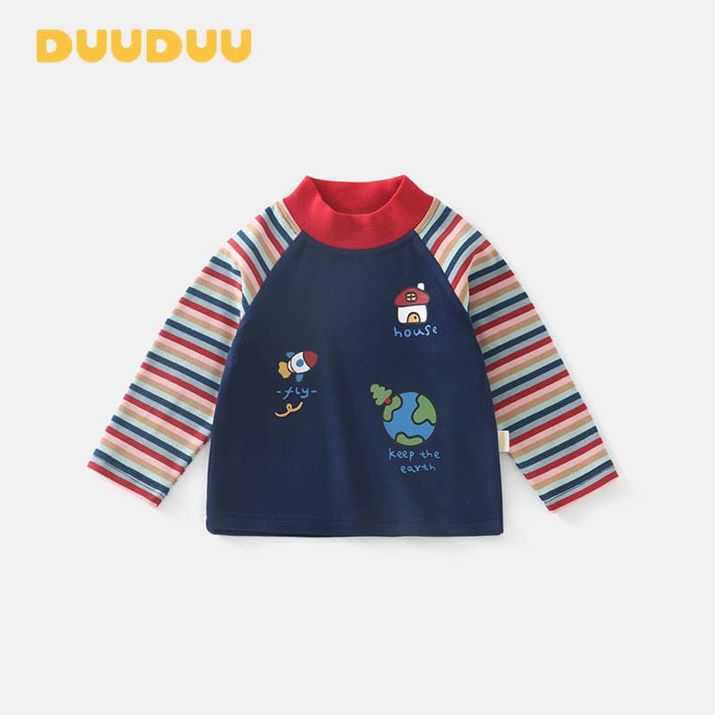 DUUUDUU Top de manga comprida para bebê menino, gola alta, 2025, novo estilo, estilo coreano, roupas infantis, camisa de