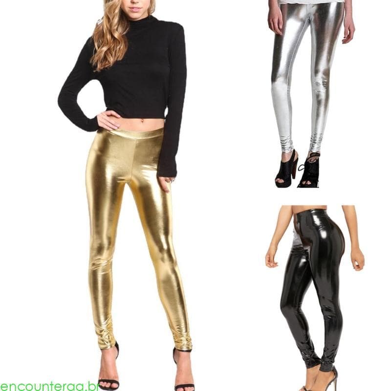 Encontrora Punk PU Couro Leggings Metálico Olhar Molhado Calças Compridas