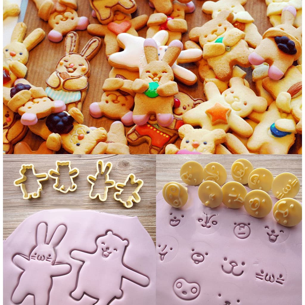 Molde de cozimento coreano dos desenhos animados molde de biscoito 4 corpo 10 expressões pai-filho DIY expressão série i