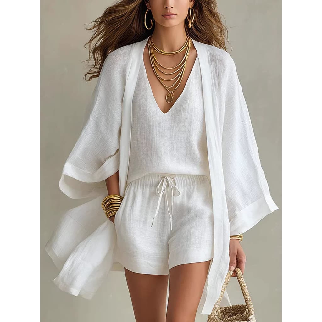 Conjunto De shorts Colete Sem Mangas Cardigã Feminino