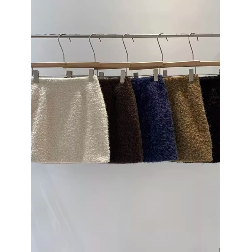 Saia de lã de cordeiro feminina outono inverno cintura alta A linha saia mais magro olhar em linha reta Hip saia Popular