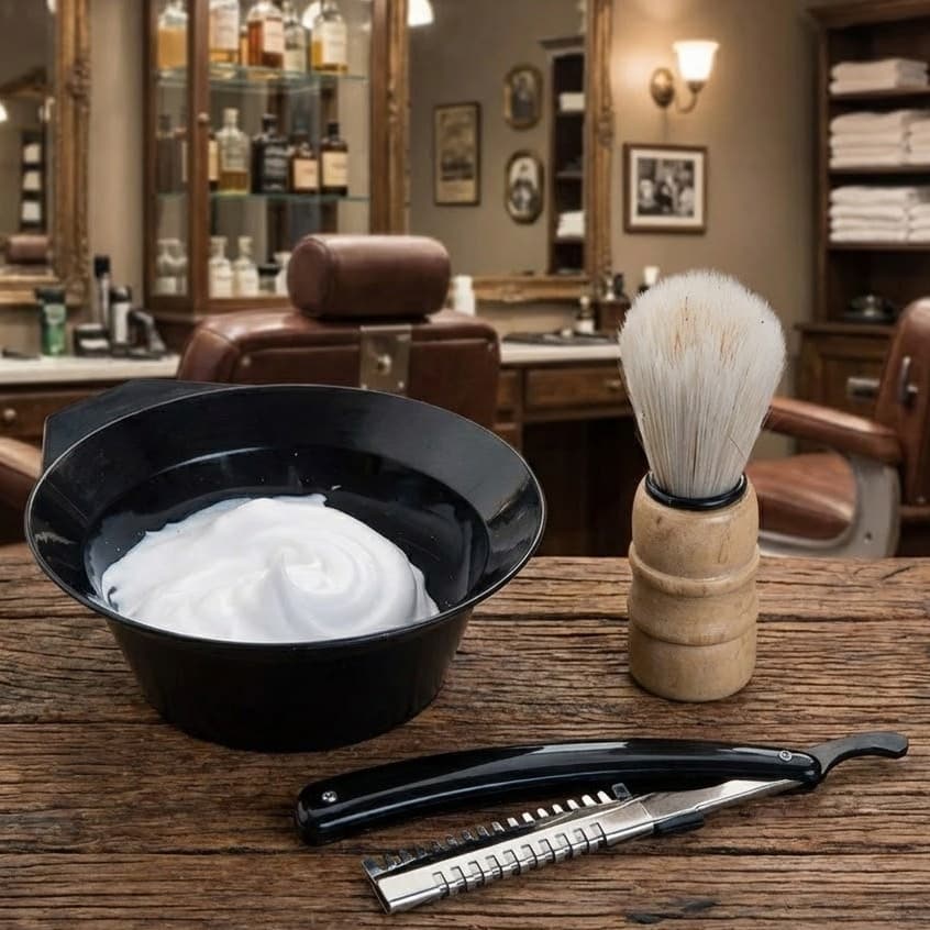 Kit Para Barbear com Pote, Pincel e Navalheira