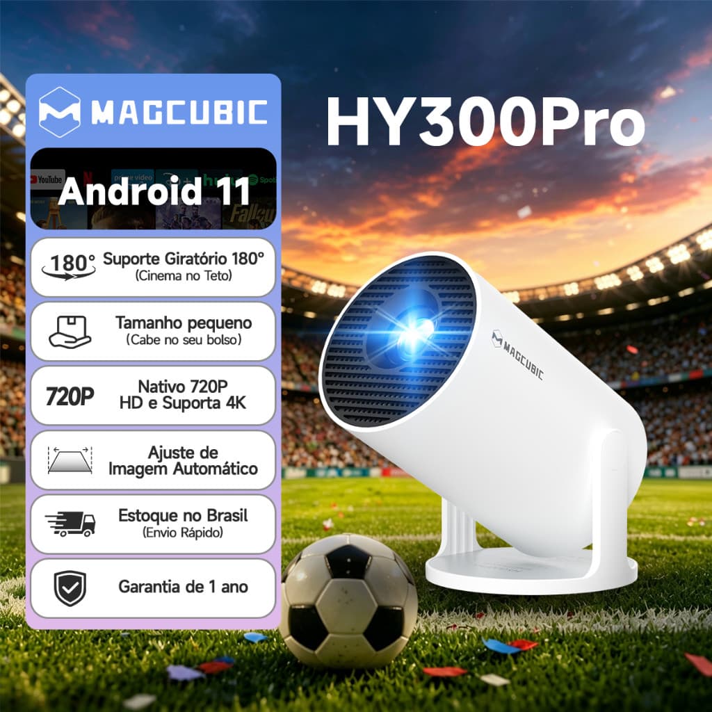 Projetor Smart HY300 Pro 4K WiFi 6 Bluetooth Cinema em Casa