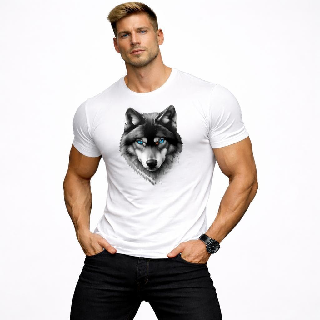 Camiseta Masculina Estampada Lobo Camisa 100% Algodão Malha Premium Blusa Promoção Envio Imediato