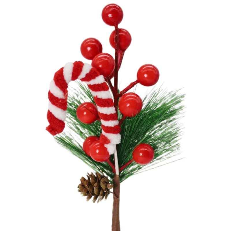Pick arranjo natalino folhagem, Pinha, Candy bengala de açúcar e Azevinho Berry vermelho 23 cm