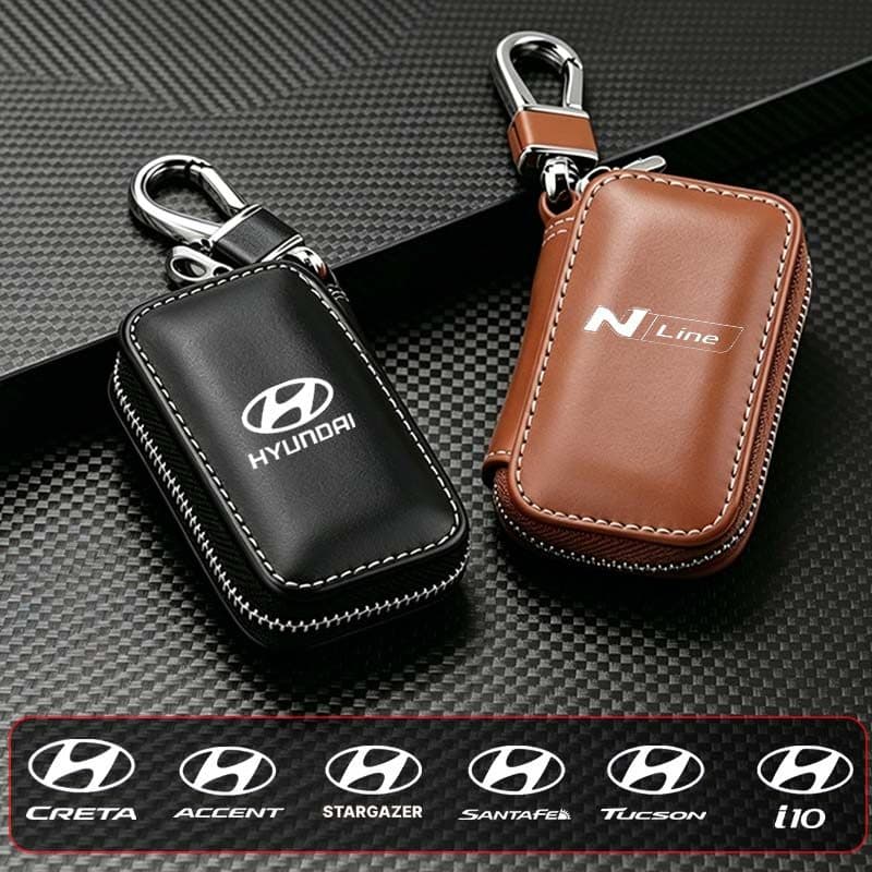 Capa De Couro Para Chave Com Chaveiro , Protetora De Carro Adequada Hyundai Accent Creta SantaFe Kona Tucson Stargezer G