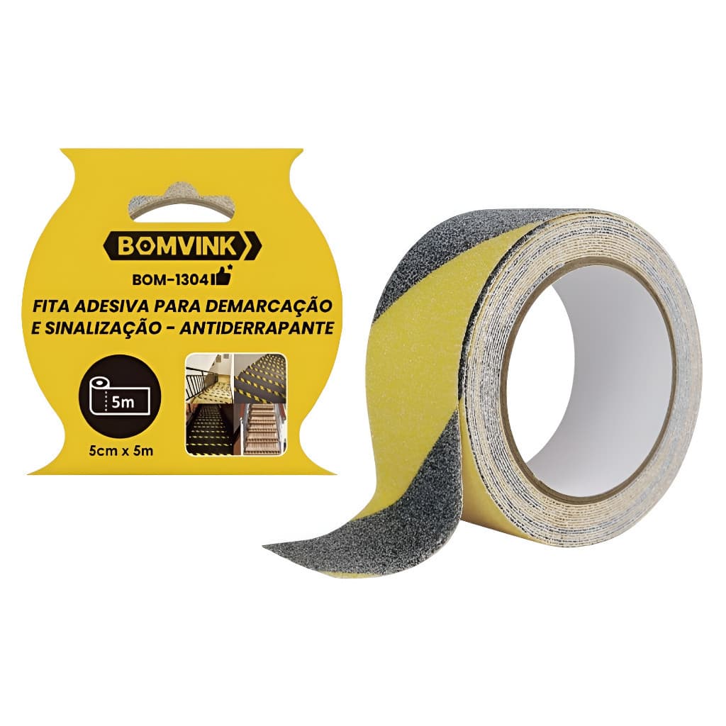 Fita Adesiva Antiderrapante Listrada Zebrada 50mm x 5m Demarcação e Sinalização Bomvink BOM-1304