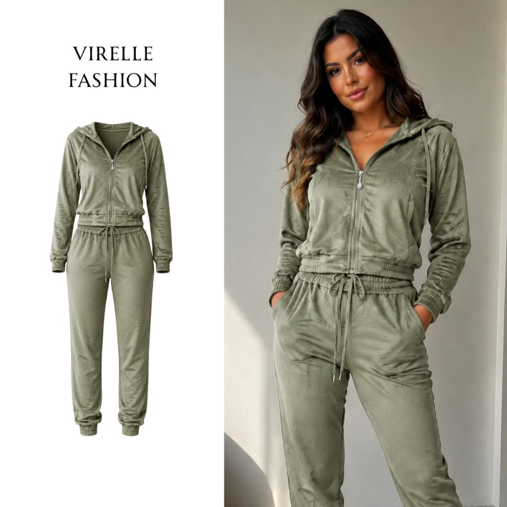 Conjunto Feminino Plush Veludo Molhado Com Capuz Zíper Calça Jogger Inverno Moda Casual Premium Luxo