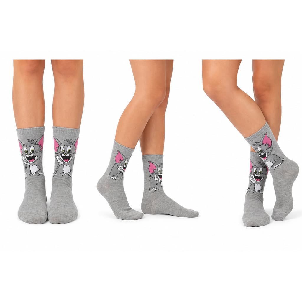Meia Divertida Cano Longo Estampada frio Personagem tom e jerry Tamanho Unico 35 a 44