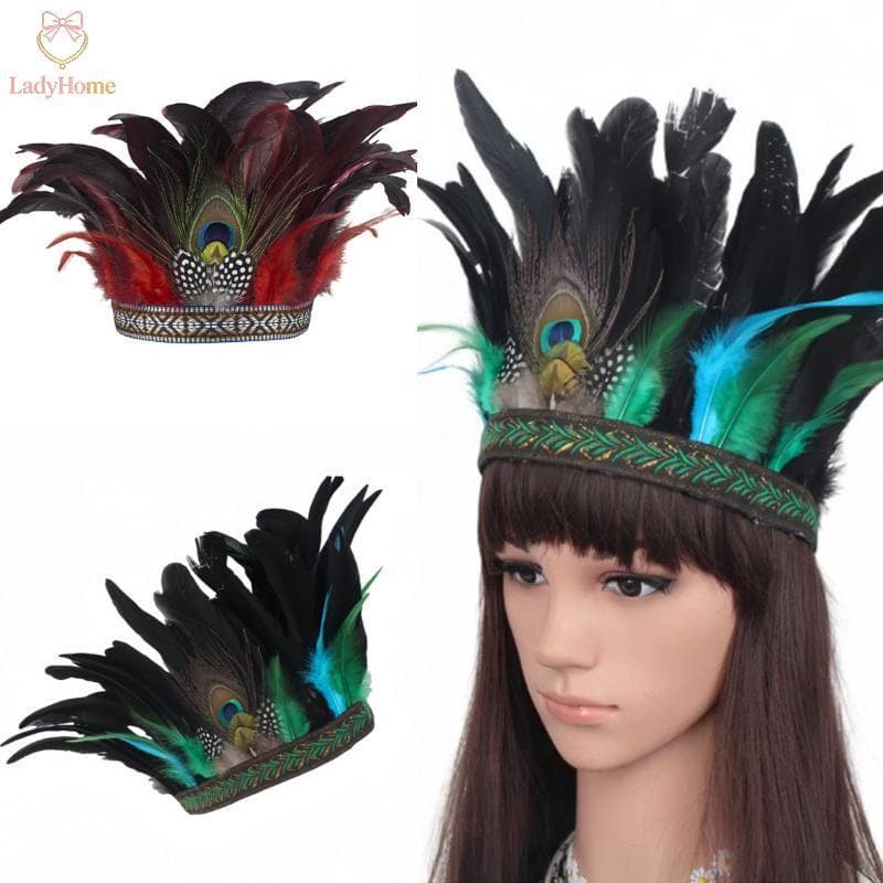 LADYH Moda Coroa De Penas Com Alça Decorativa Cocar Indiana Faixa De Cabelo Halloween Cosplay Headwear