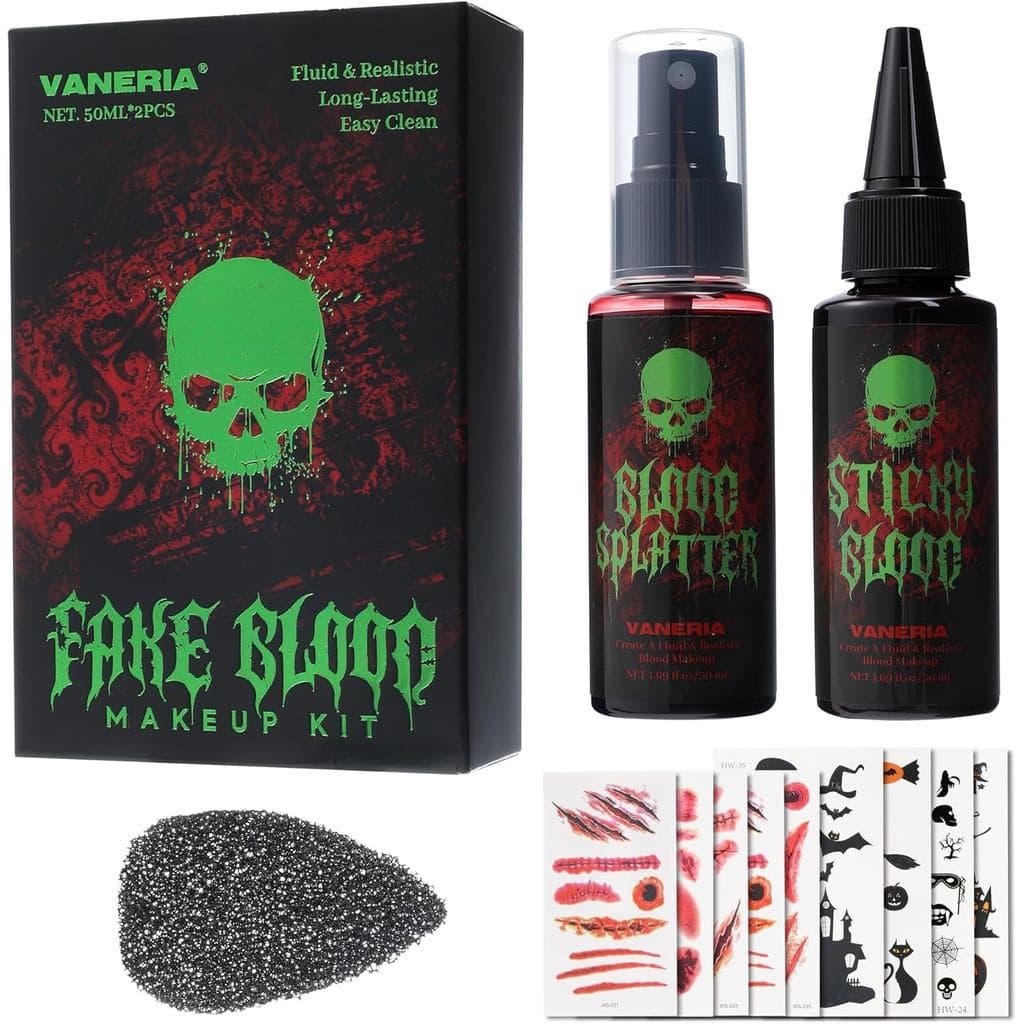 Conjunto de Maquiagem de Sangue Falso para Halloween da Vaneria, maquiagem de efeitos especiais realista e lavável, incl