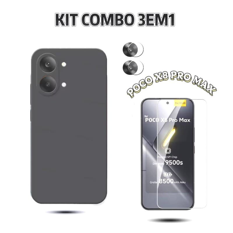 KIT COMBO 3EM1 Capa Aveludada Película de Vidro HD Película de Câmera POCO X8 PRO