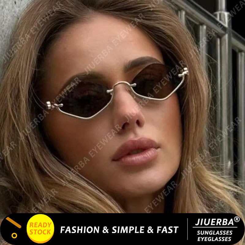 (JIUERBA) Óculos de Sol Femininos com Armação de Metal, Cor Diamante Oceano, Estilo Vintage Ocidental, Meia Armação GWHJ