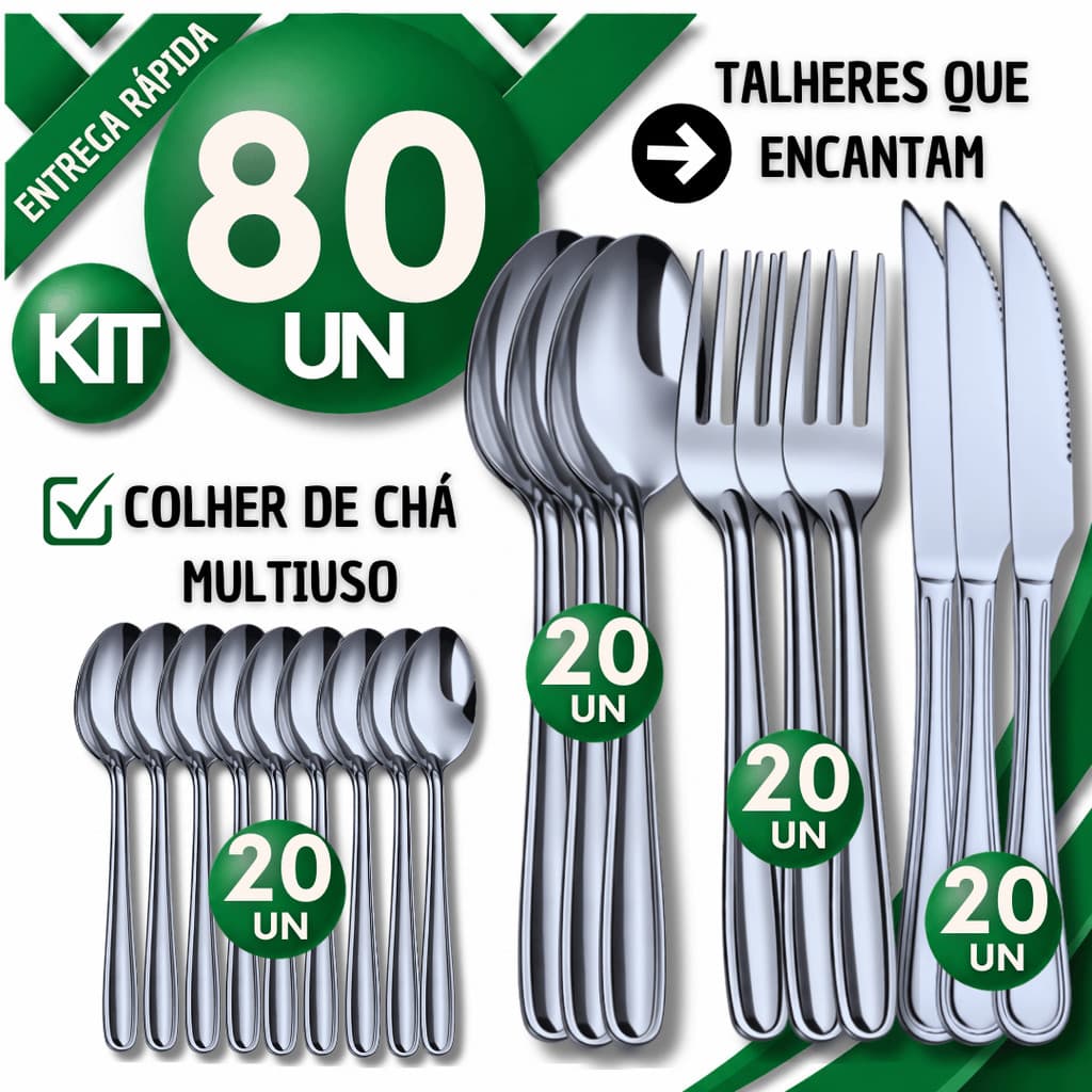 Jogo Facas Colheres Garfos e Colher Chá Talheres Inox Mesa Completa Cozinha Buffet Utensílios Excelentes