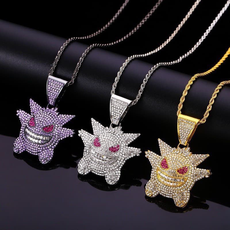 Colar novo no estilo hip-hop europeu e americano com pingente de fantasma fofo em estilo cartoon, corrente para clavícul