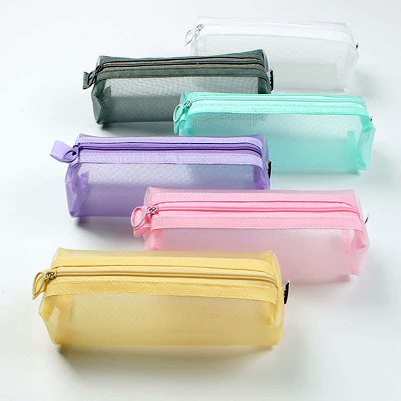 Estojo de lápis de gaze transparente simples coreano, pequeno exame fresco, papelaria de grande capacidade, estojo Unive