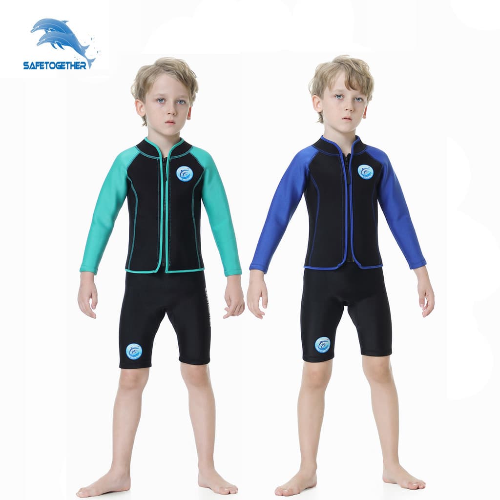 Novo estilo terno de mergulho infantil 2.5MM divisão quente inverno maiô meninos de manga comprida à prova de frio mergu