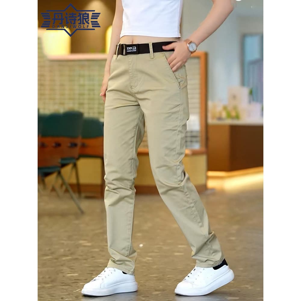 Calças casuais de verão masculinas 2026 novo estilo High-End calças masculinas de algodão puro cáqui calças retas Slim-f