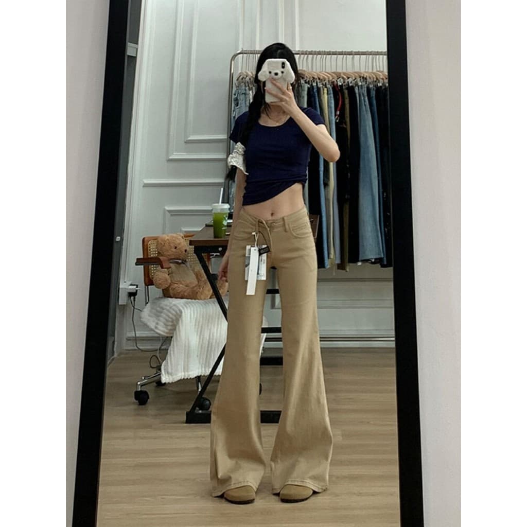 Tamanho grande americano Retro cáqui Micro-perna queimado Jeans feminino primavera gordura mm não-Leggings soltas calças