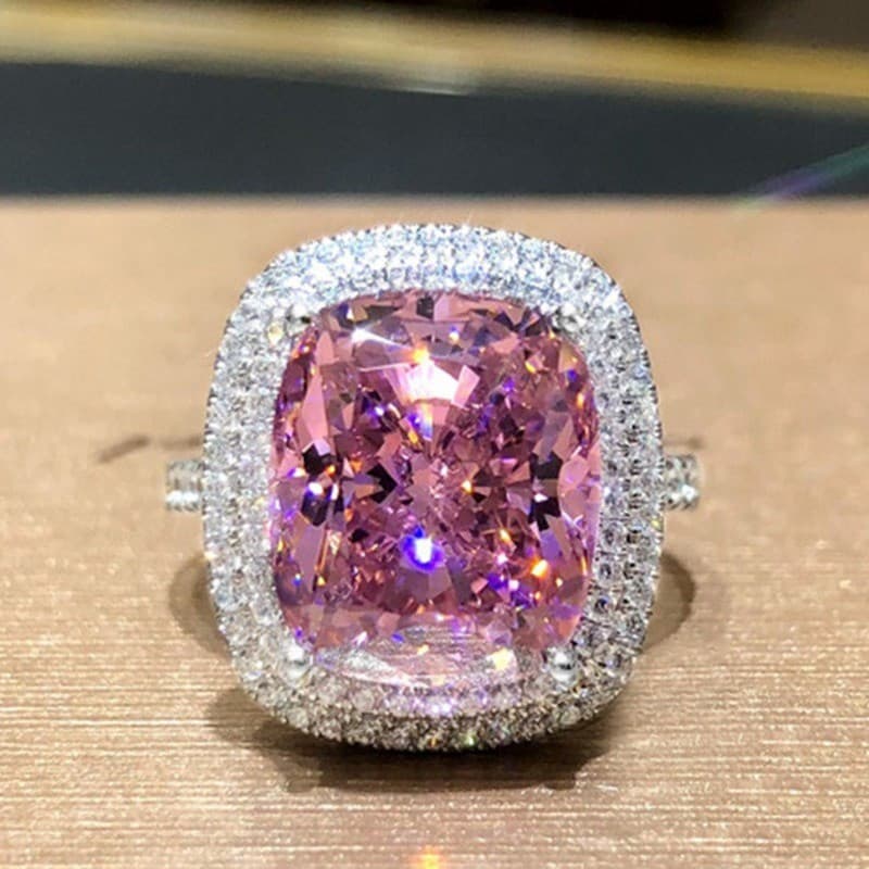 Anel simples de zircônia rosa, feito de prata esterlina S925, joia elegante, presente para mulheres WDAH ZGXA