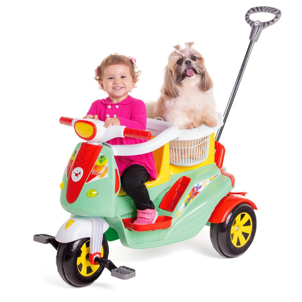 Carrinho Passeio E Pedal Triciclo Infantil 2 Lugares Moto Duo Calesita