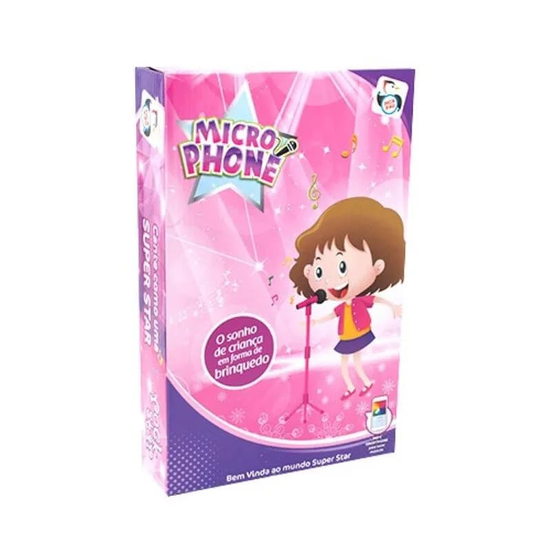 Brinquedo Microfone c/ Pedestal Som e Luz Infantil Rosa