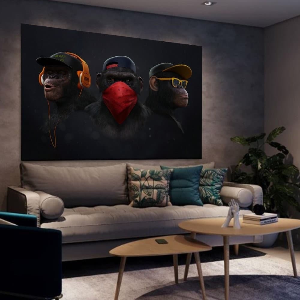 Quadro Decorativo GRANDE Alta Resolução Para Sala Quarto Escritório Quadro Macacos