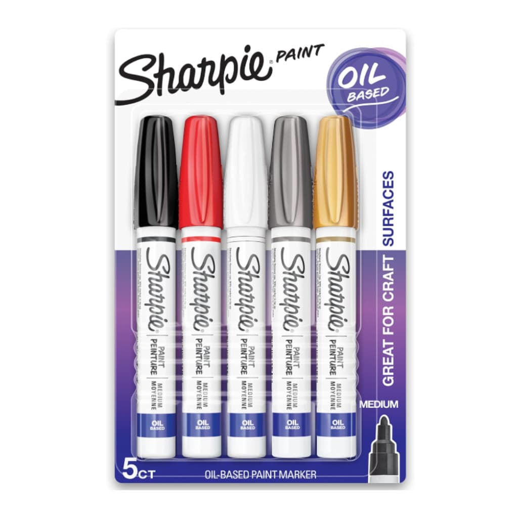 Kit com 5 Cores Marcador Permanente Sharpie Ponta Média Base De Óleo