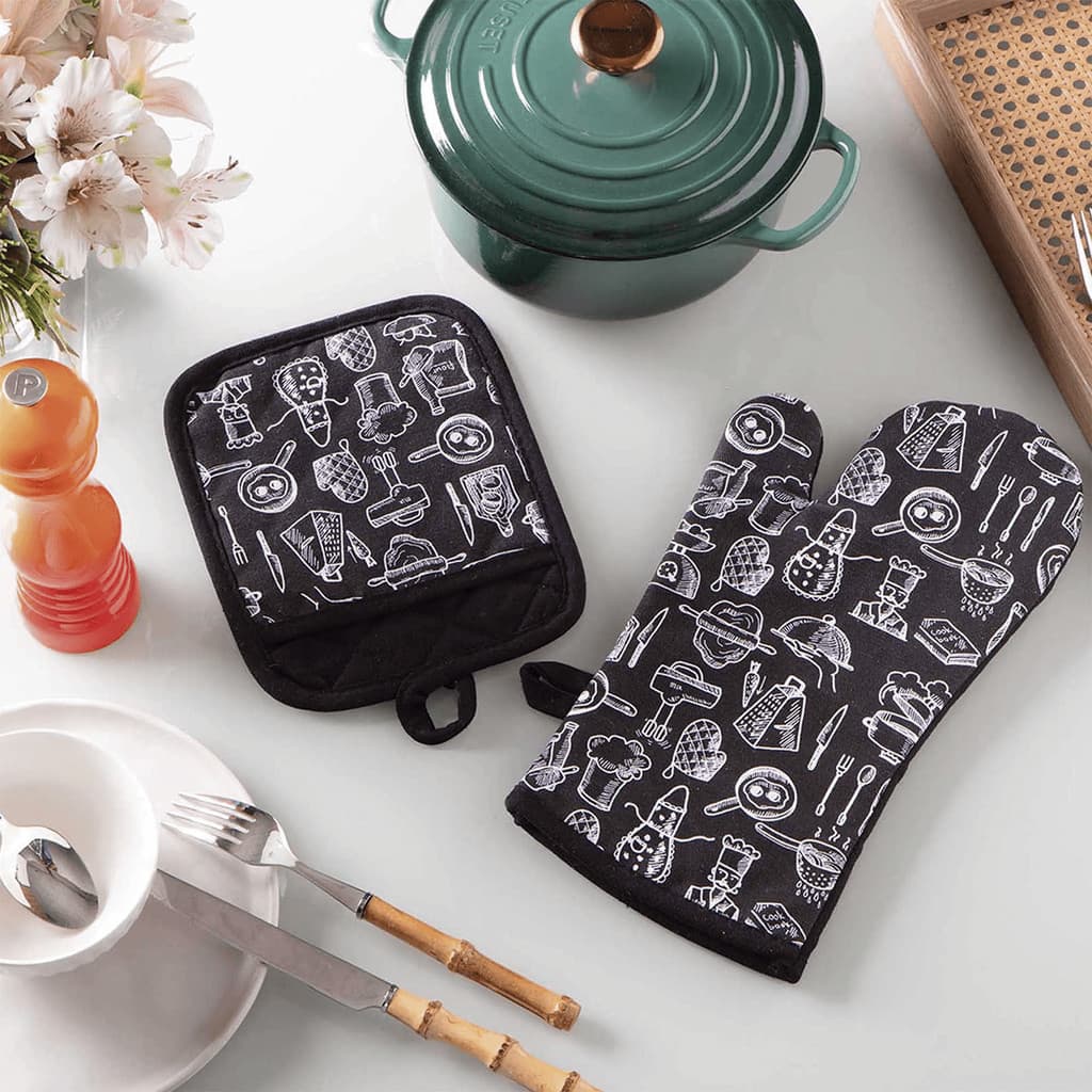Kit Luva e Pegador Térmico Para Cozinha 2 Peças Jolitex -  Kitchen Preto Jolitex