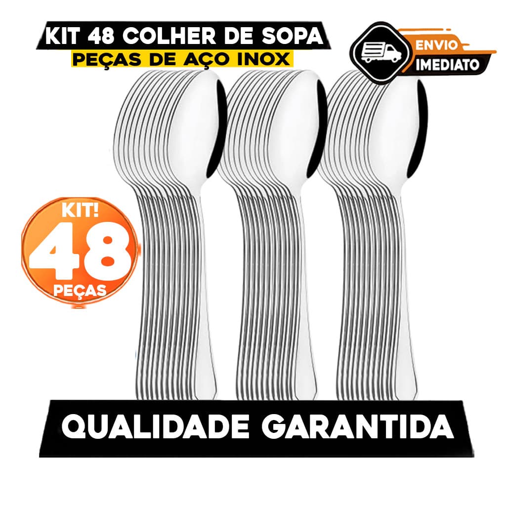 Jogo de Talheres 48 Peças Colher de Sopa em Aço Inox Jogo de Talher Colheres de Mesa