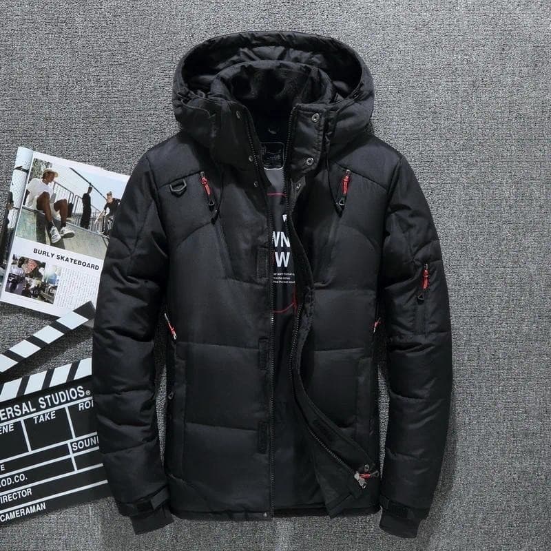 Jaqueta de Inverno Masculina de Penas de Pato Branco, Quente, com Capuz, Ajuste Slim, Casaco Puffer Casual de Alta Quali