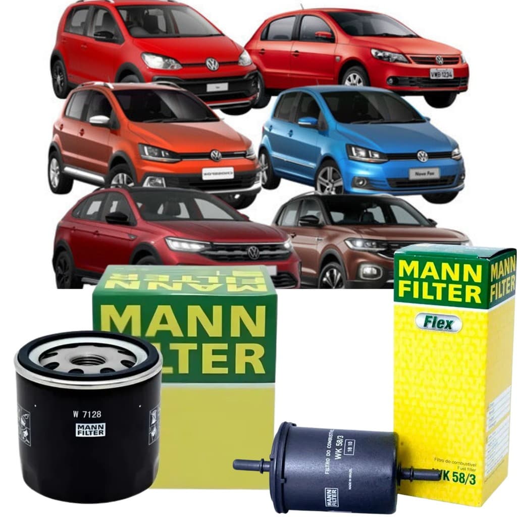 Kit Filtro Óleo e Combustivel VW Fox Gol Nivus Polo Saveiro T-cross Up Virtus Voyage (Mann Filter W7128 + WK58/3)