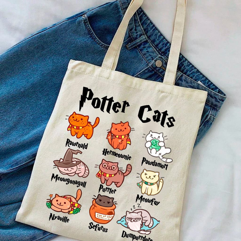 Bolsa Sacola Potter Cats Harry Potter Cat Gatos Ecobag 100% Algodão Cru Aesthetic Envio Imediato
