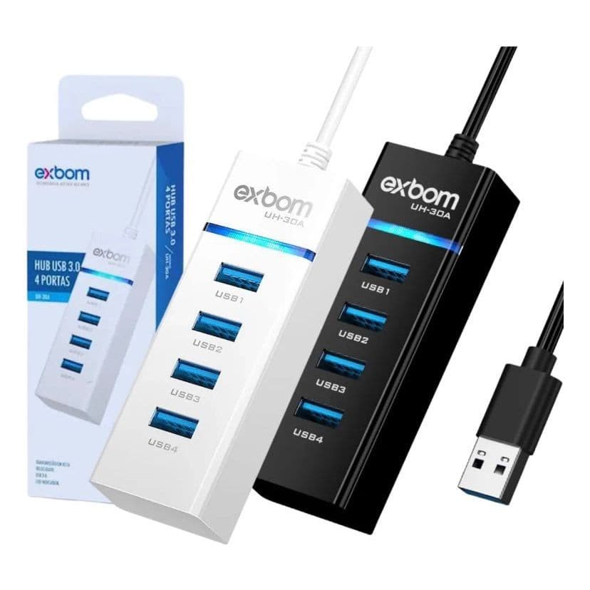 Hub USB 3.0 com 4 Portas — Alta Velocidade 5Gbps e LED Indicador
