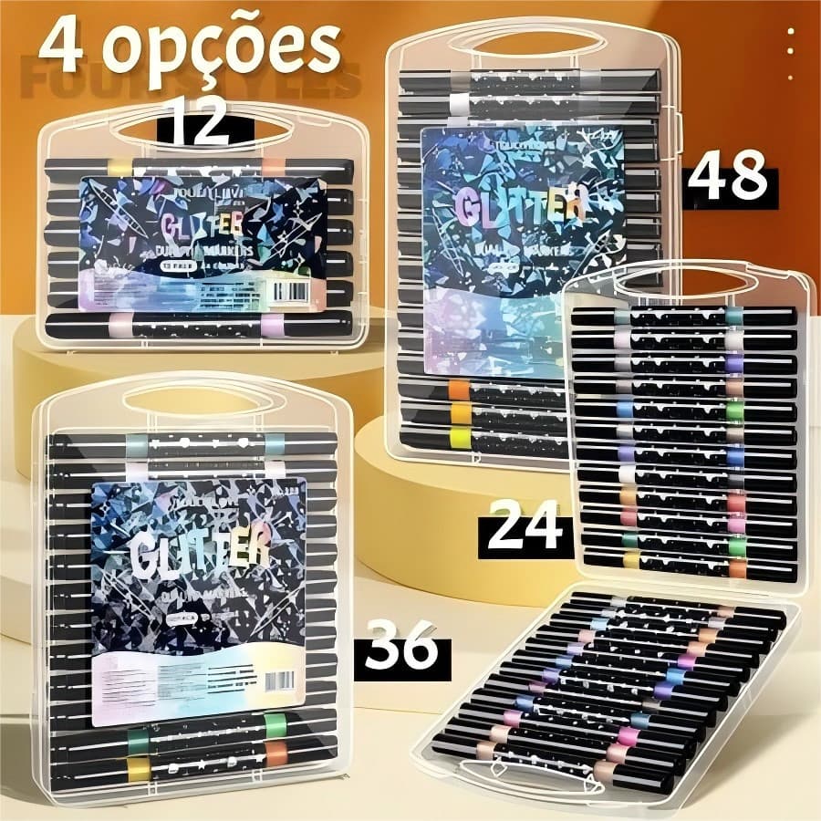 Marcador metálico 12/24 caneta de glitter de cabeça dupla marcador de cabeça dupla brilhante