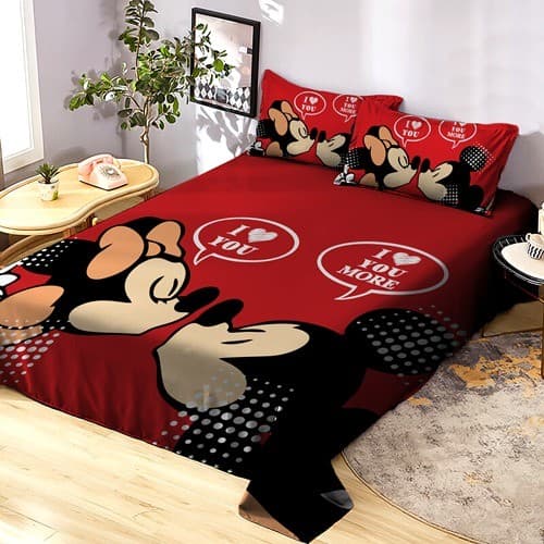 Lençol Queen de Personagem Mickey e Minnie sem elástico 3 Peças COR:LCQ 54 | Colcha Infantil Disney