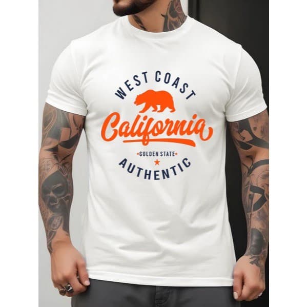 Camiseta Masculina Estampada California City Camisa 100% Algodão Gola Redonda Reforçada Confortavel