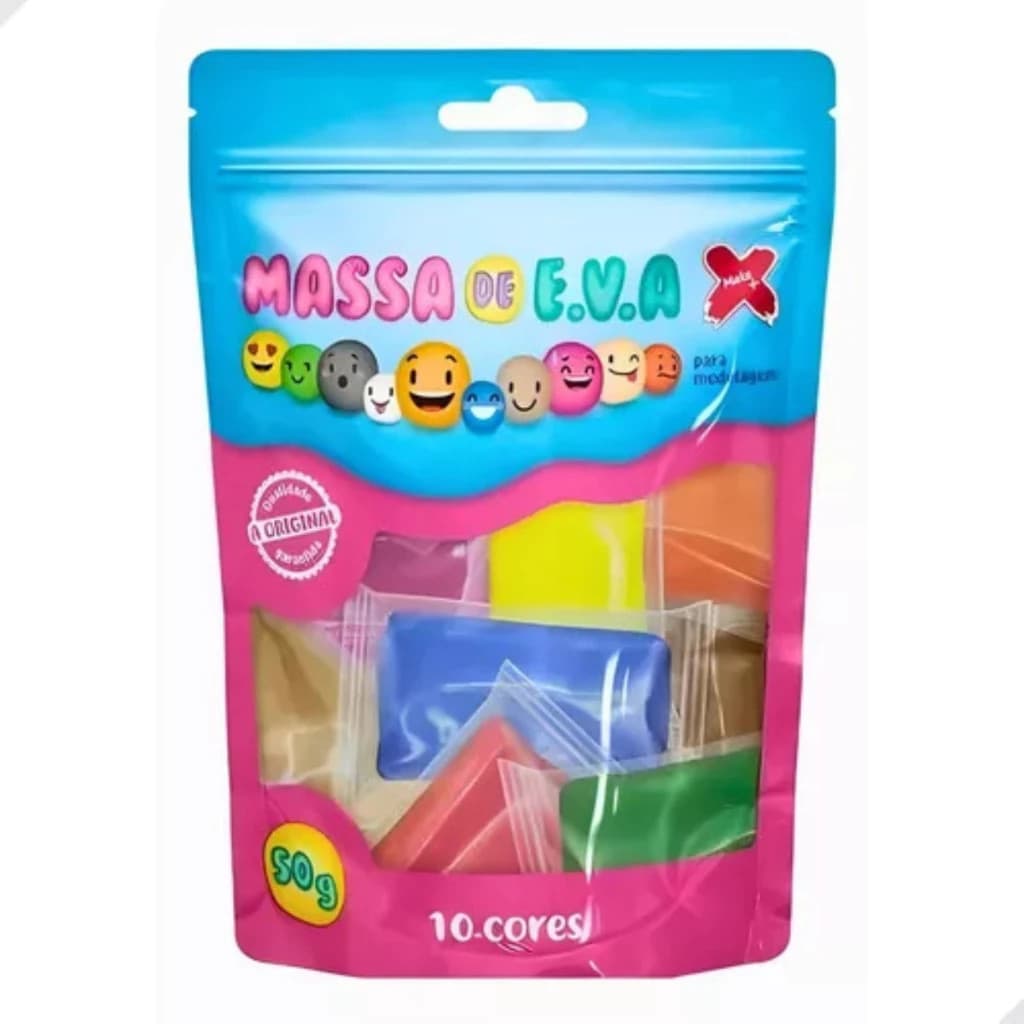 Kit 30 Massa de EVA Make+ 50g para Slime Artesanato e Atividades Escolares Macia e Leve Atóxica