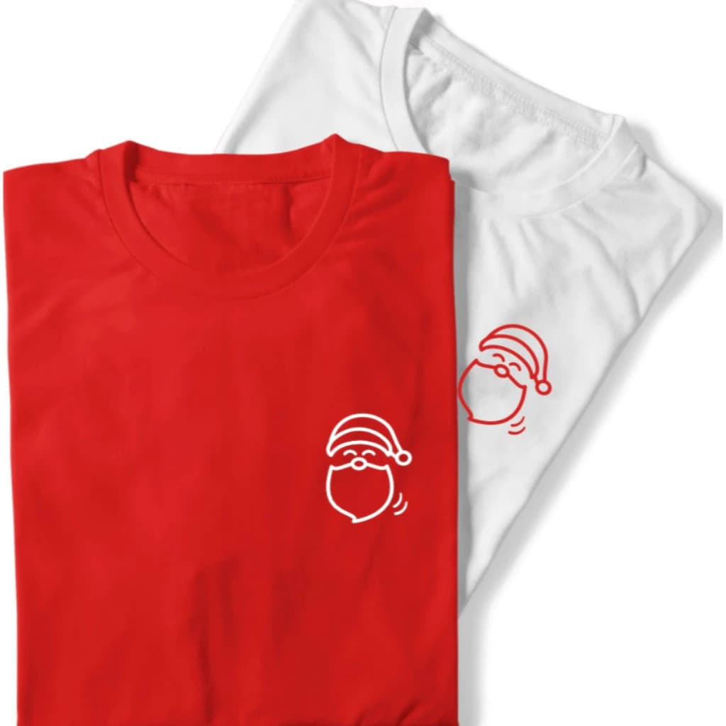 Kit 2 Camisetas Namorados Natal Combinando Papai Noel 100%algodao Branca e Vermelha