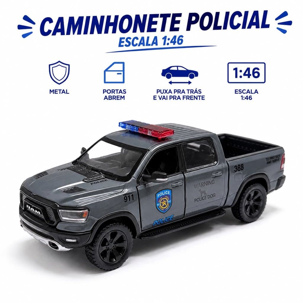 Carrinho Caminhonete Polícia Metal 1:46 Com Fricção E Portas Abertura