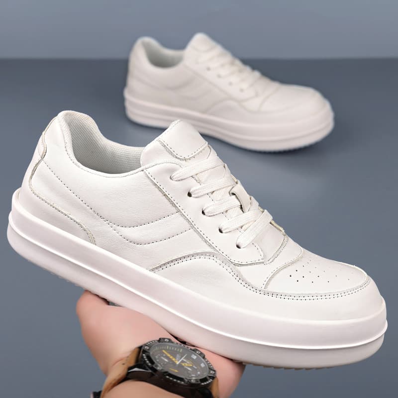 Primeira camada de couro branco sapatos masculinos couro genuíno respirável All-Match sapatos esportivos casuais High-En