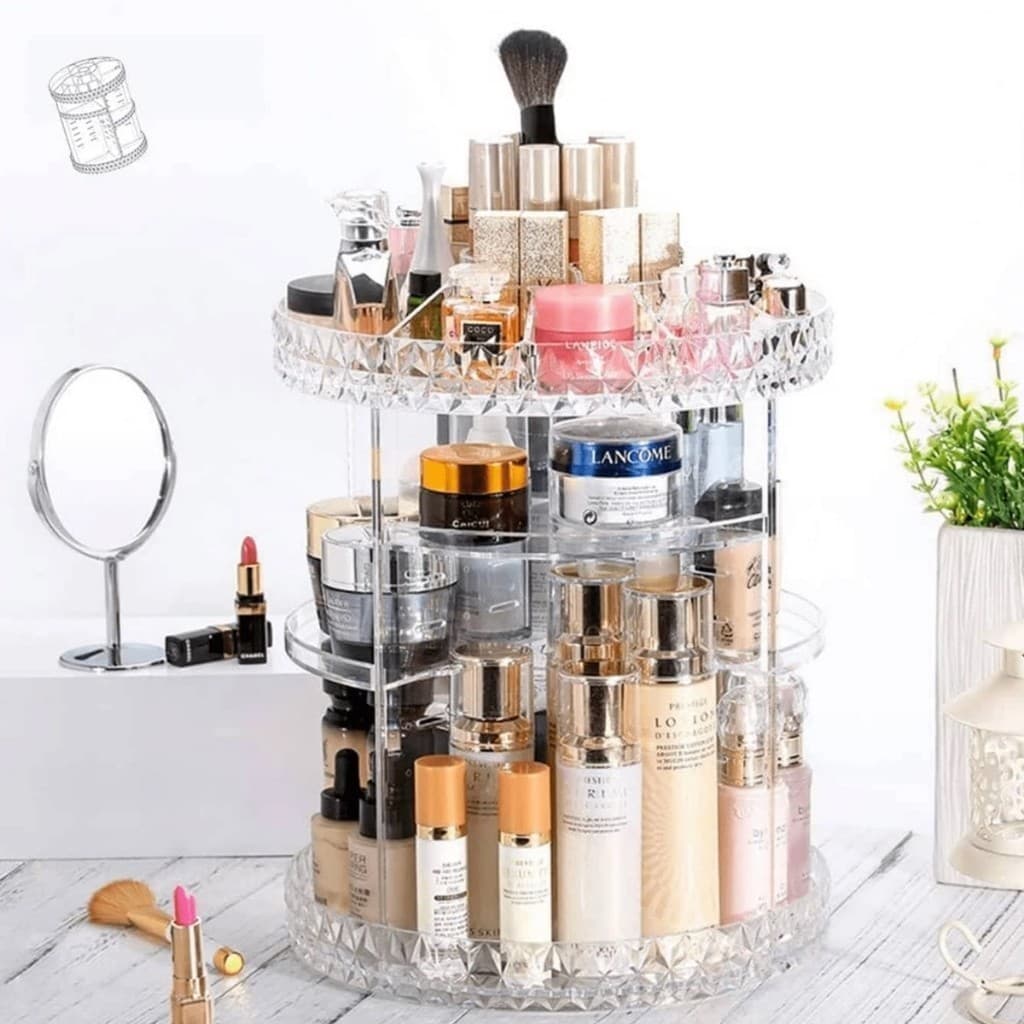 Organizador De Maquiagem Acrílico Giratório 360º Cosméticos Transparente