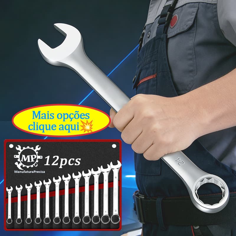Kit Chave Combinada Boca Estrela | Opções 8/12/14 Peças (8-24mm) Aço.-*-ZemMart-*-
