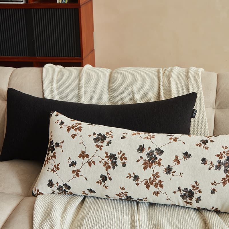 Francês floral impresso longo tira travesseiro sala de estar sofá almofada preto branco floral longo travesseiro novo ch