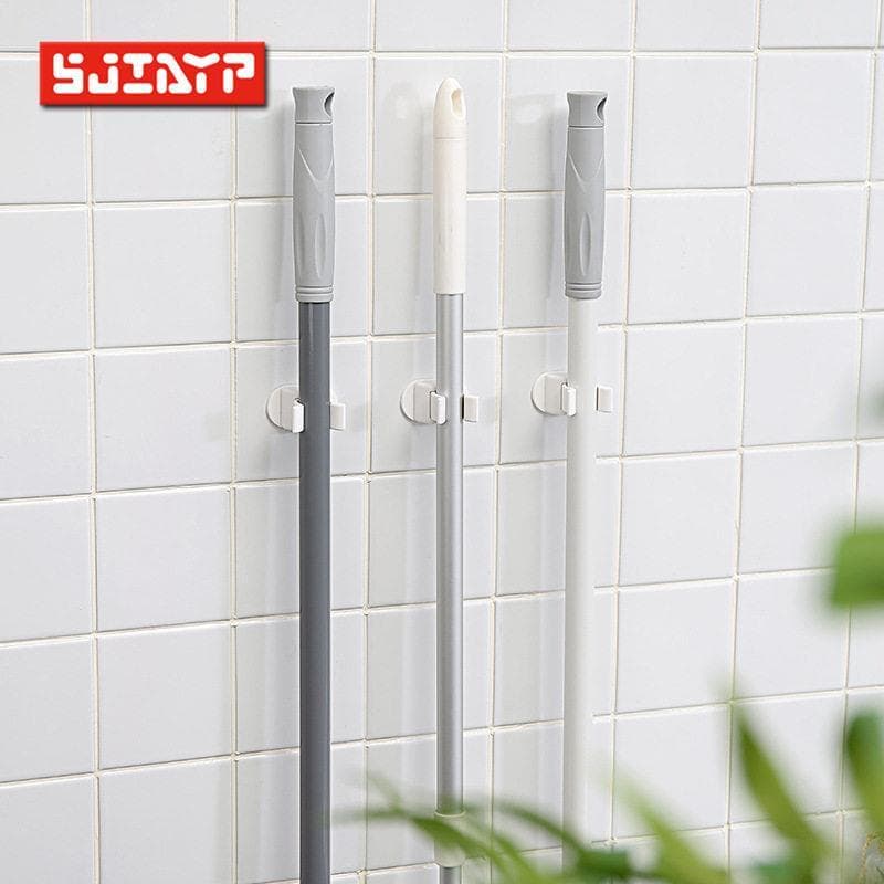 Rack de esfregão sem perfuração, clipe de esfregão, gancho de vaso sanitário, ferramenta útil, armazenamento de parede,