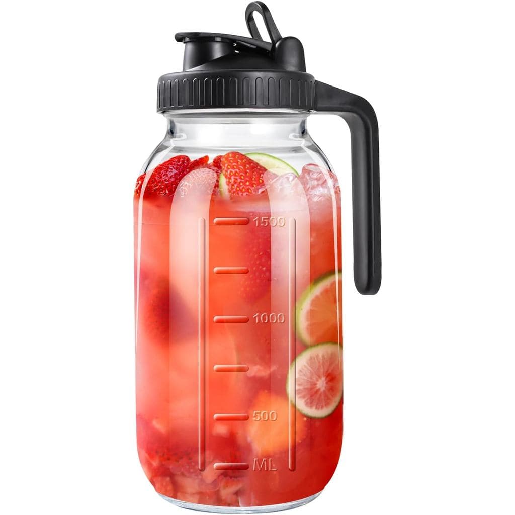 Jarro de vidro de 64oz com tampa, jarros de vidro de 2 quartos com tampa e bico, jarro de vidro de boca larga para leite