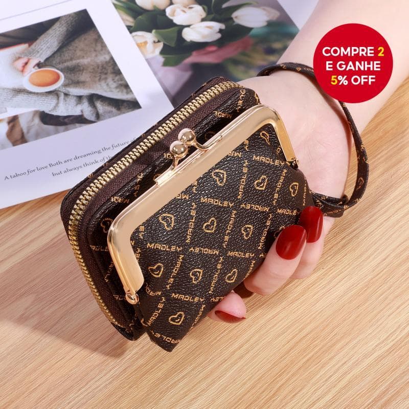 Nova Bolsa Feminina Alça de Pulso Curta Bolsinha Antiga Flor Zero Grande Capacidade Porta Moedas Clip
