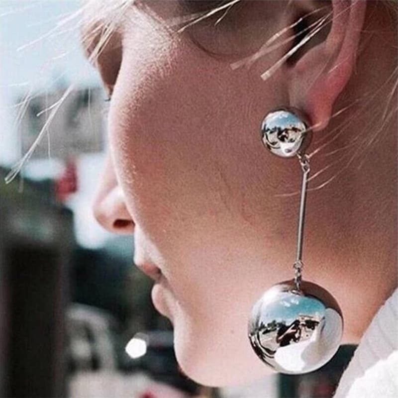 Brincos De Moda Coreana Grandes Contas Redondas Tamanho Bola Redonda Vermelhos De Rede Longa